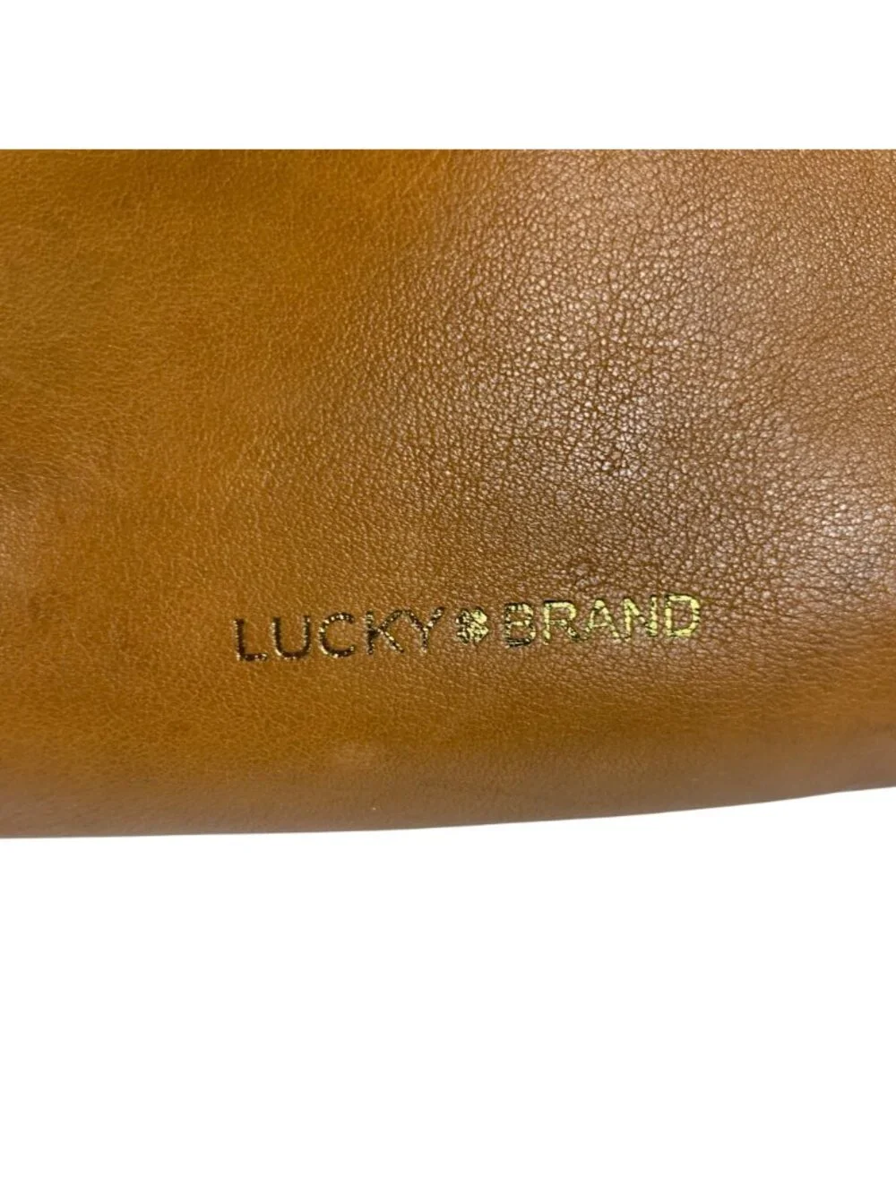LUCKY BRAND Camel Tan Leather Drawstring Bucket Shoulder Bag Tassel Charm VTG